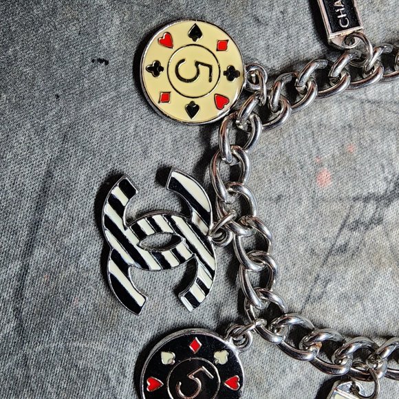 Chanel Poker Chip Charm Bracelet Silver Tone Signature Number "5" - Picture 6 of 6